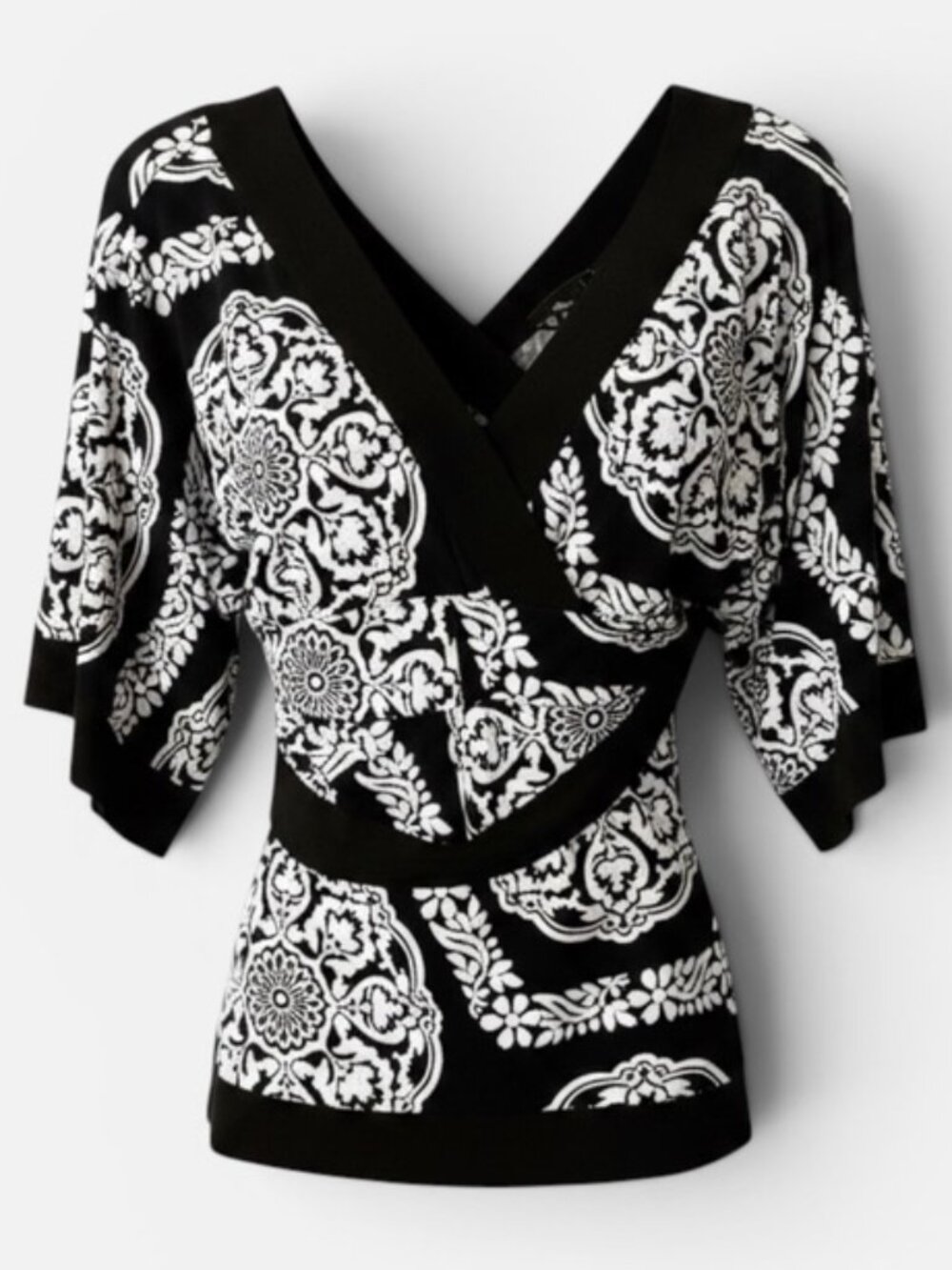 B&W Kimono Style Tie Back Top
